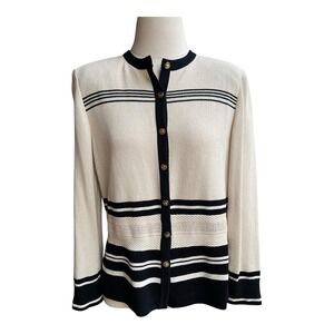 St. John Collection By Marie Gray Jacket Cream Black Stripes Size 8 Retail $1295